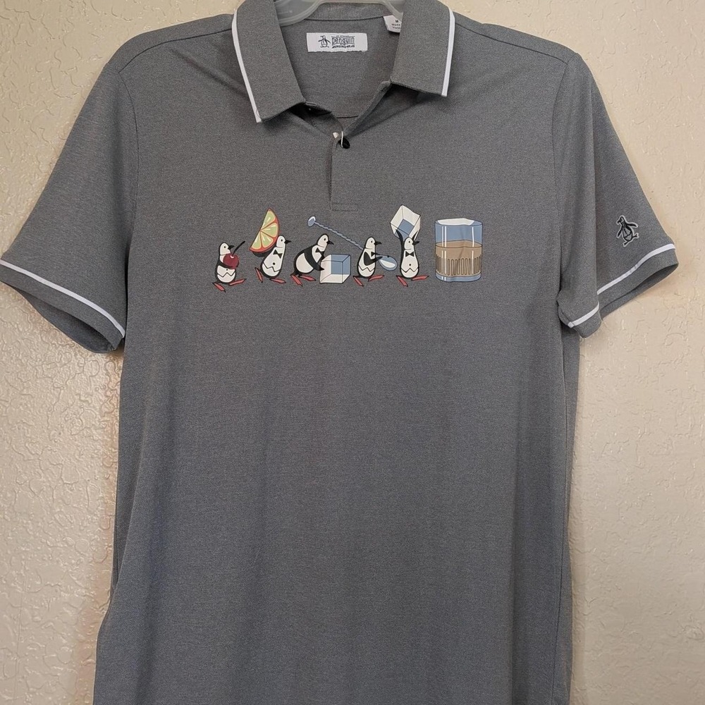 Penguin by Munsingwear Mens Gray Polo Shirt Penguins Drinks OGKFE020SU Med